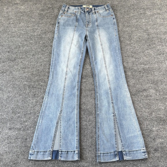 Rock & Roll Denim Denim - Rock & Roll Trouser Flare Jeans Womens 27x34 Light Wash High Rise Front Slit Leg